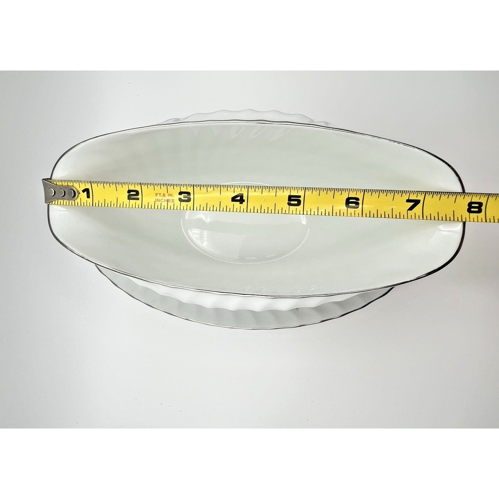 Gravy Boat Amcrest Lady Margaret Attached Underplate Fine China Platinum Japan - Picture 8 of 11